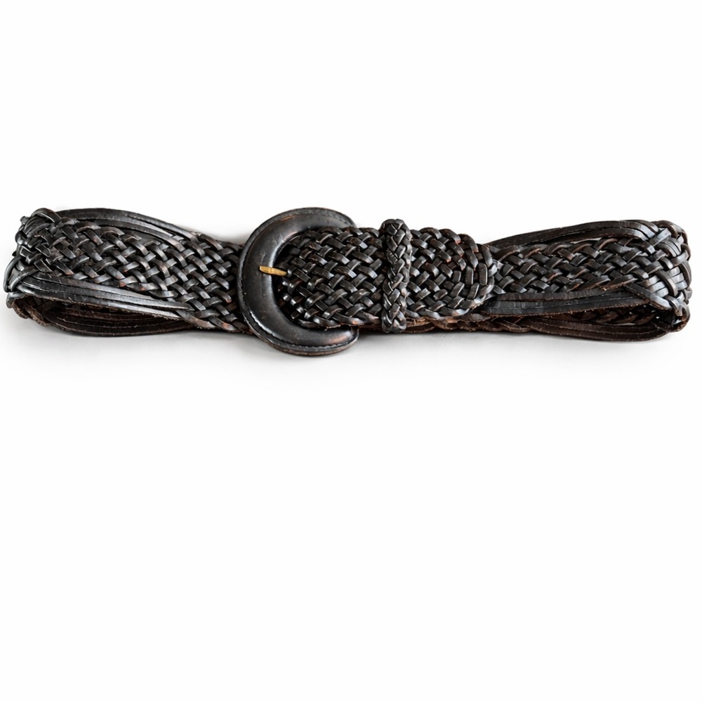 Genuine Leather Black Woven Belt Made in Turkey Size M 85 Boho Classic
